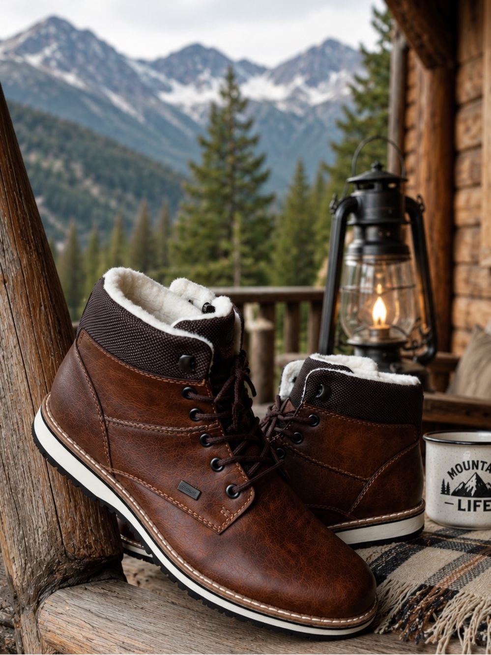 Rieker Sherpa Lined Winter Boots Brown Side Zip Lace Up Like New Size 45
